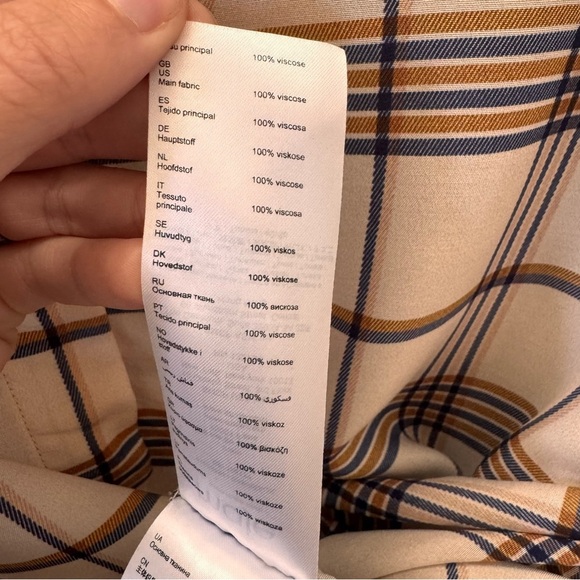 Maje Plaid Long Sleeve Button Down Shirt Blue Tan Size 3/Large - Picture 14 of 14